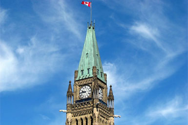 The top of Parliament Hill's Centre Block in Ottawa.